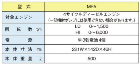 ディーゼルタコテスター諸元